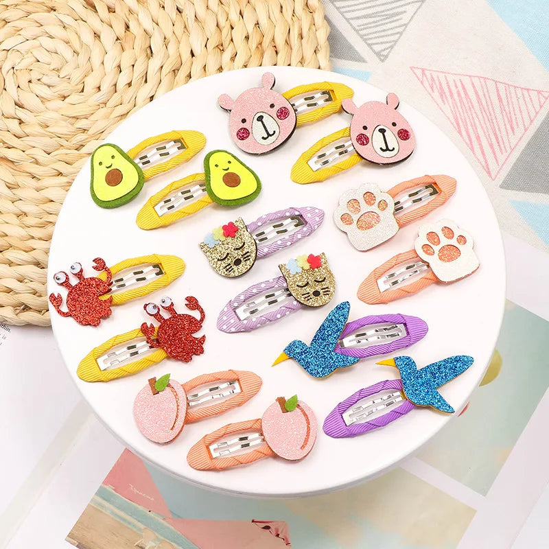 Lot 2 Barrettes Fille Bébé Motifs Adorables – Pinces Cheveux Enfant Animal Fruit Fleur Lapin Kitty