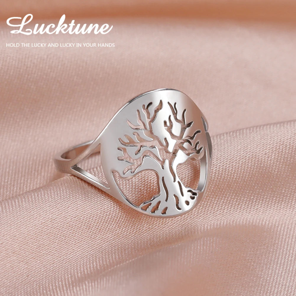 Bague Arbre de Vie Acier Inoxydable Argenté – Symbole Nature & Spiritualité | Bijou Unisexe Couple & Mariage | Cadeau Intemporel