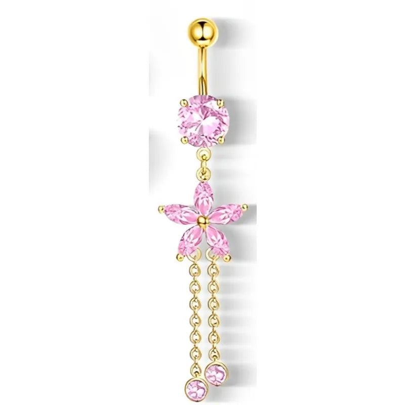 Piercing Nombril 14G Acier Chirurgical Fleur CZ Pendentif – Anneau Nombril Femme Premium & Hypoallergénique | Body Jewelry Élégant & Sécurisé