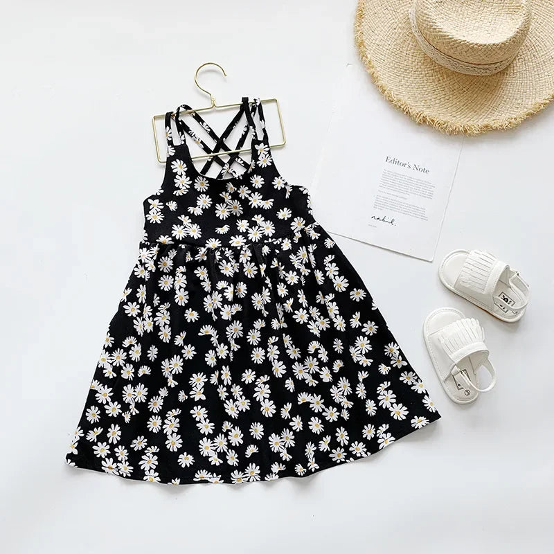 Robe Fille Imprimée Marguerites Sans Manches – Robe Casual Été Enfant Fleurs Mariage 2-6 Ans