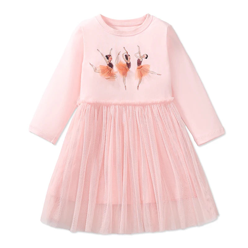 Robe Fille Manches Longues Coton Imprimé Danseuse Ballet – Tenue Automne Enfant 2-7 Ans