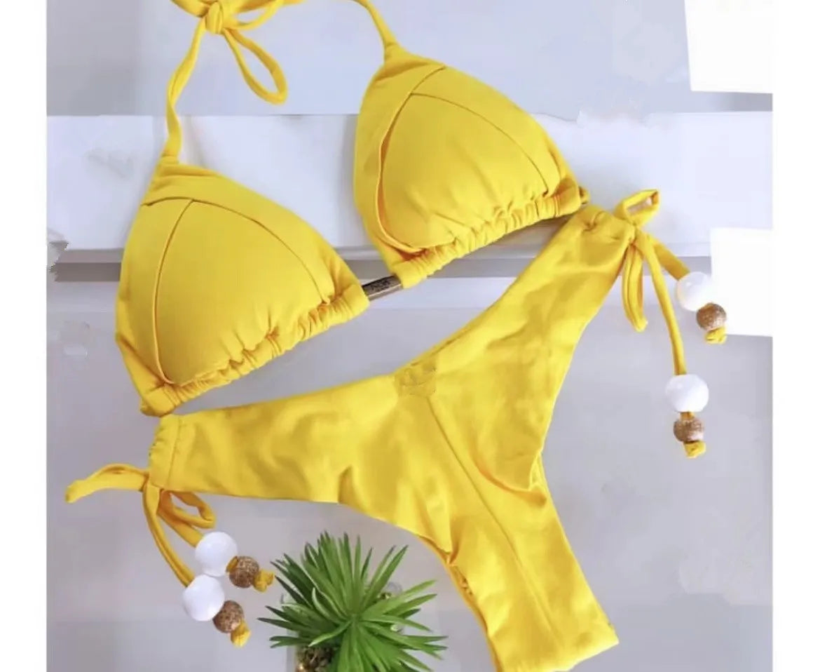 Bikini Femme Triangle Brésilien Push-Up – 13 Coloris | Maillot de Bain 2 Pièces Sexy Plage Été