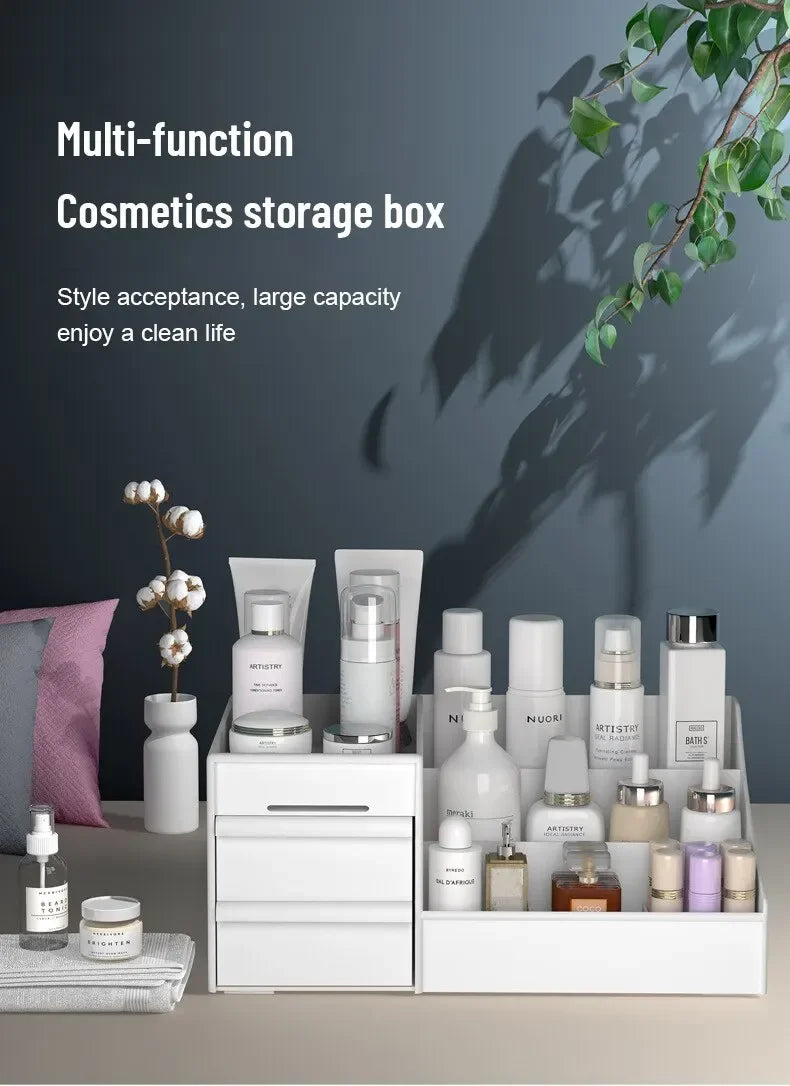 Boîte Rangement Maquillage Rose Tiroir Plastique – Étagère Bureau & Coiffeuse | Organisateur Cosmétiques Desktop