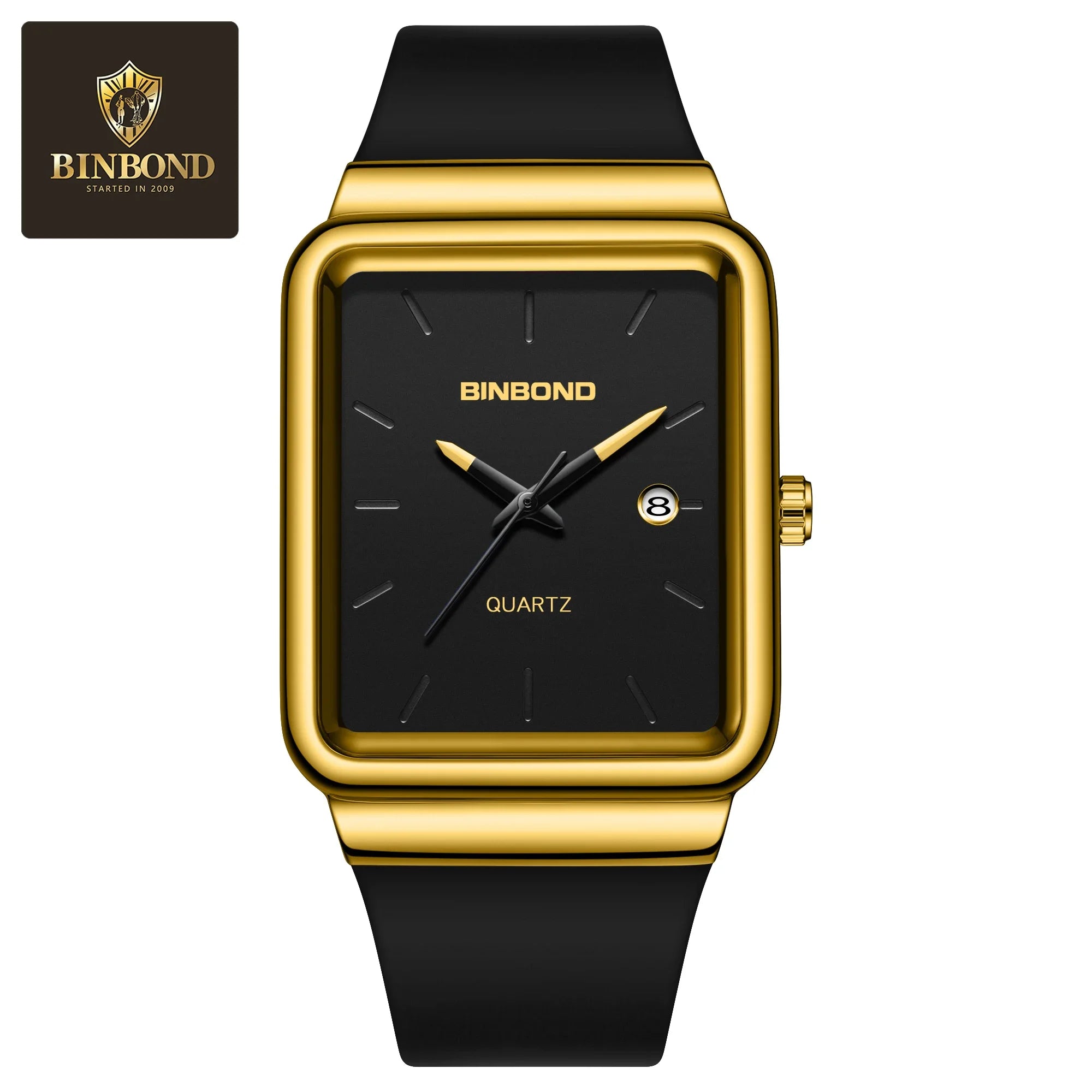 Montre Homme BINBOND Carré Quartz Silicone – Fashion Simple Étanche Tendance Original