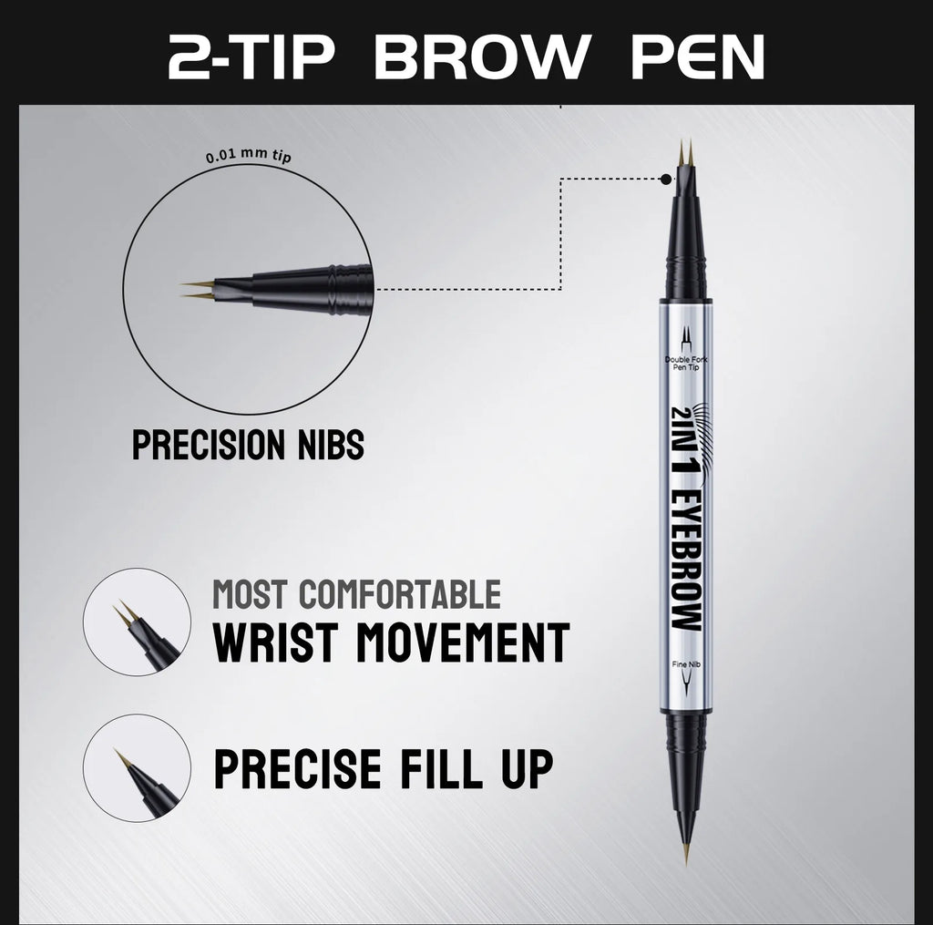 Crayon Sourcils Double Embout Waterproof – Liquide Courbé 2-en-1 Fourchette & Pinceau Précis | Maquillage Sourcils Longue Tenue