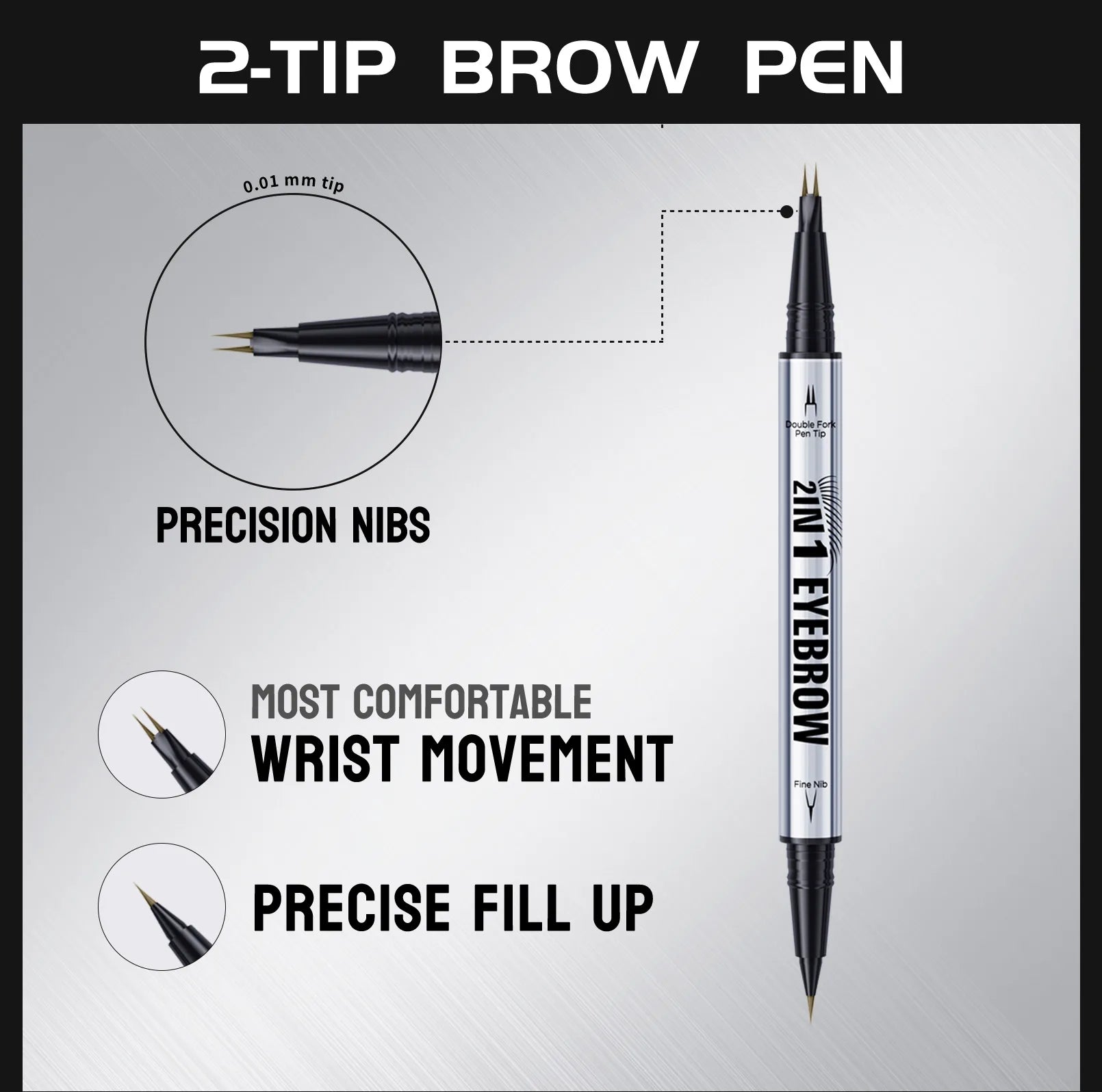 Crayon Sourcils Double Embout Waterproof – Liquide Courbé 2-en-1 Fourchette & Pinceau Précis | Maquillage Sourcils Longue Tenue