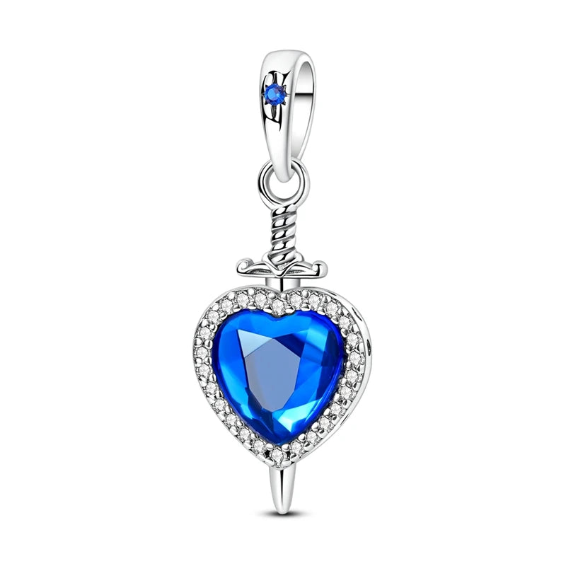 Charm Argent 925 Bleu Rotatif – Œil Démon, Main, Lune & Ciel Étoilé | Perle Pendentif Bracelet Femme | Bijou Spirituel & Mystique