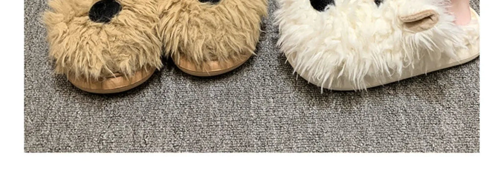 Chaussons Chien Cartoon Plush Hiver Femme – Coton Chaud Non-Slip Intérieur Maison