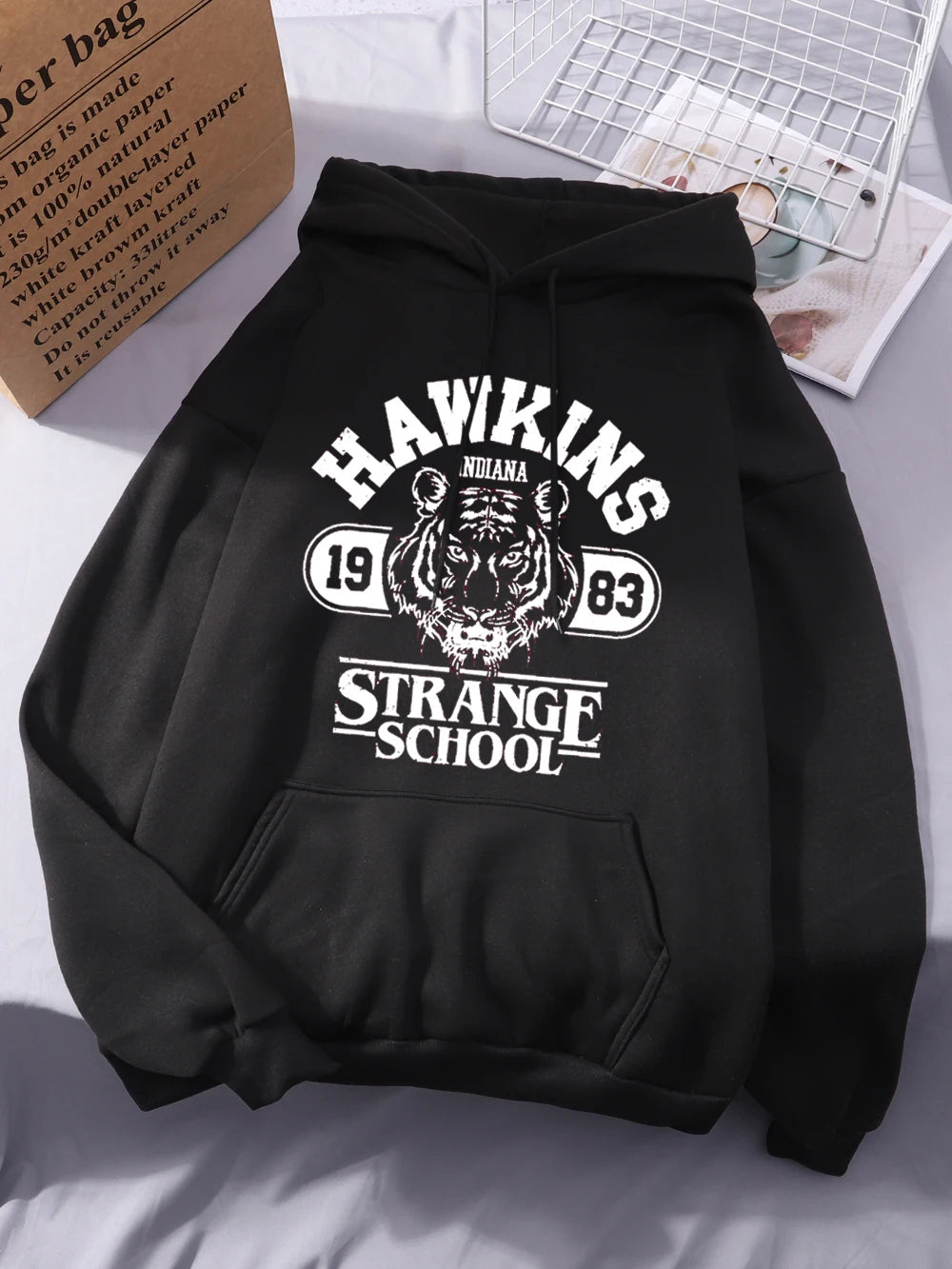 Sweat À Capuche Femme Hawkins Strange School 1983 Polaire Chaud Ample Poche – Streetwear | Hiver