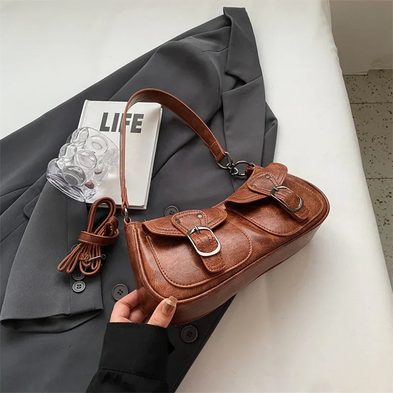 Sac Épaule Femme Cuir PU Double Poches Tendance 2025 – Sac Crossbody Underarm Chic