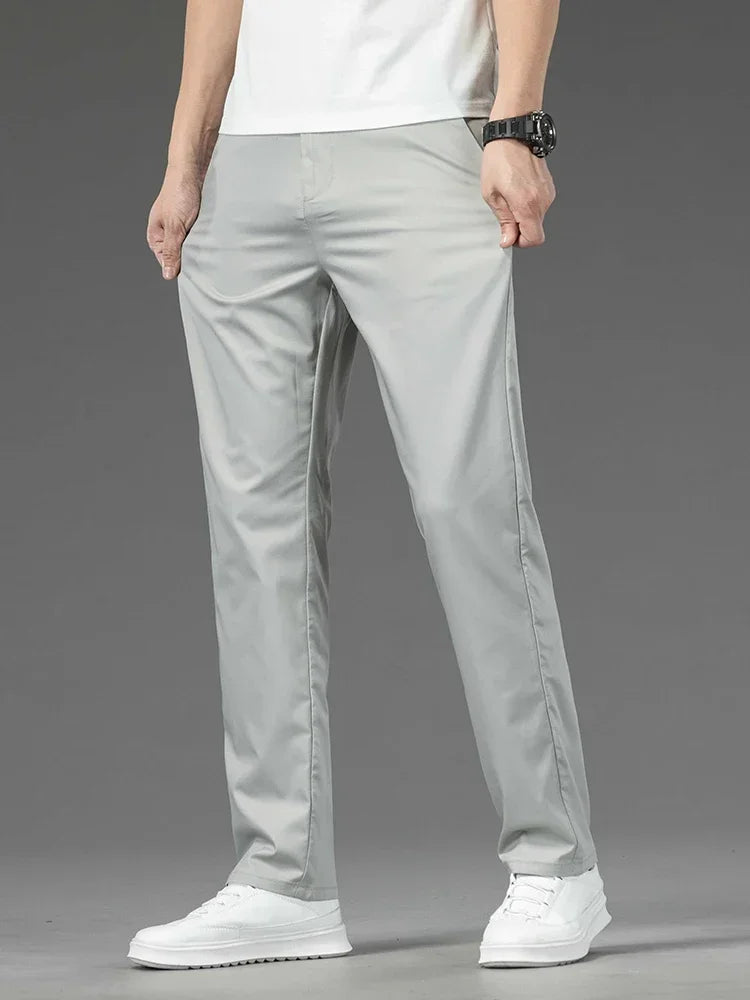 Pantalon Homme Bambou Été Slim Stretch – Léger Business Casual Formel Droit | Noir Gris Kaki | Mode Homme Premium