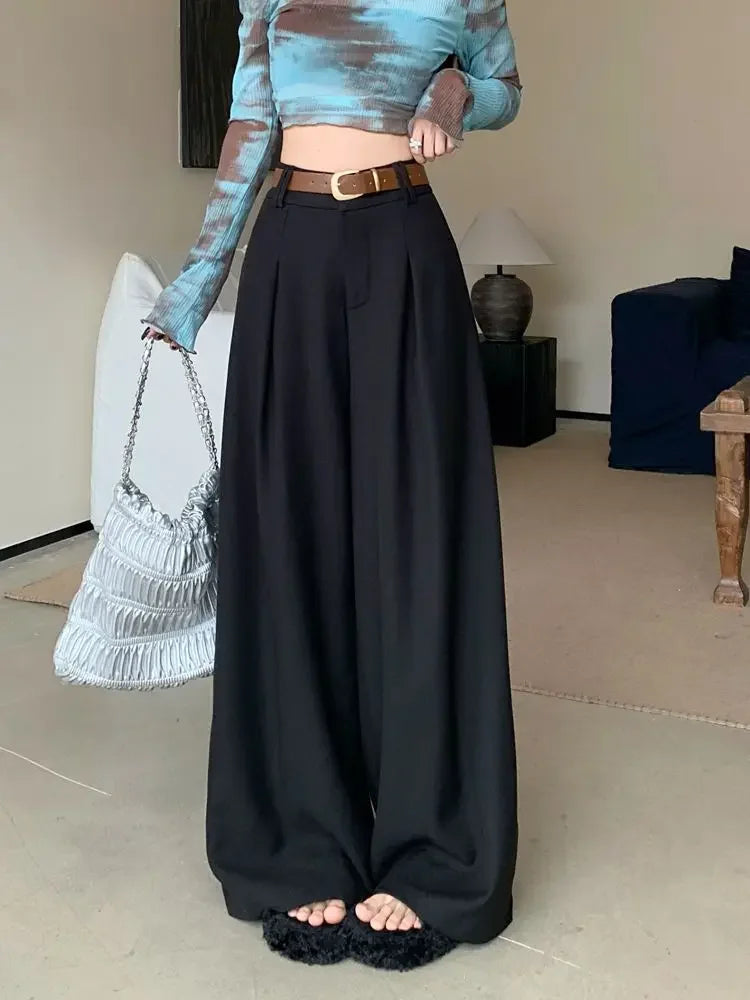 Damenhose Weit Hohe Taille Einfarbig Elegant Minimalistisch Büro-Stil Ulzzang – Casual Chic | Frühling Herbst