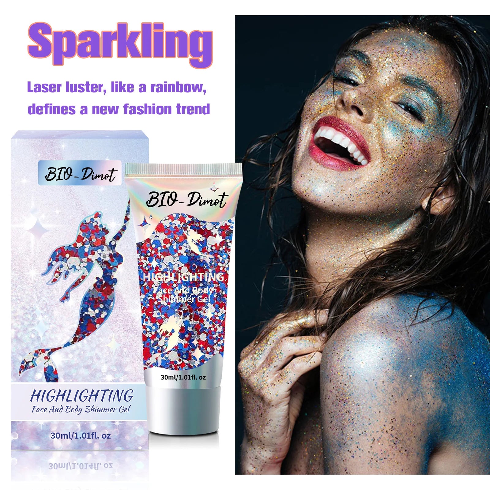 Gel Pailleté BIO-Dimot 30g – Visage, Corps, Ongles & Cheveux | Fête & Maquillage Artistique
