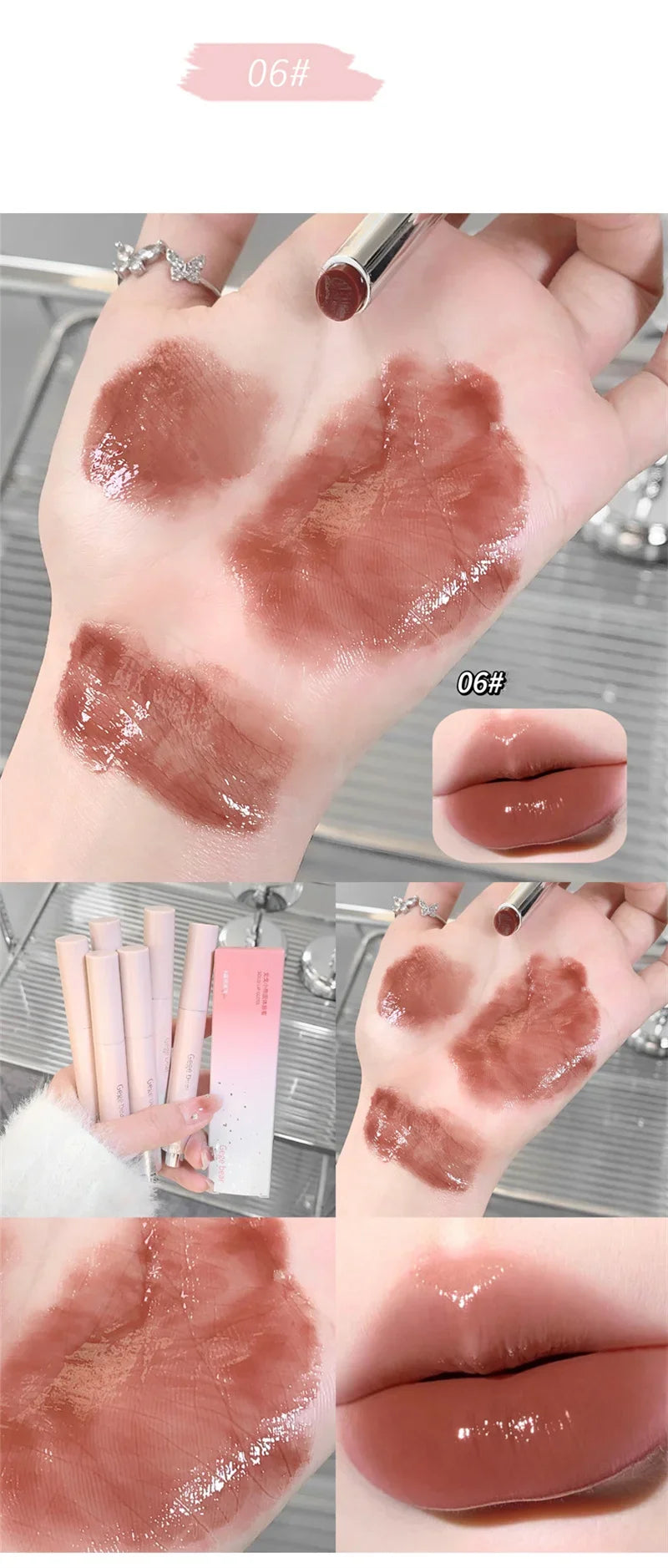 Gloss Jelly 6 Couleurs Miroir Hydratant – Rouge à Lèvres Solide Brillant Teinture Maquillage