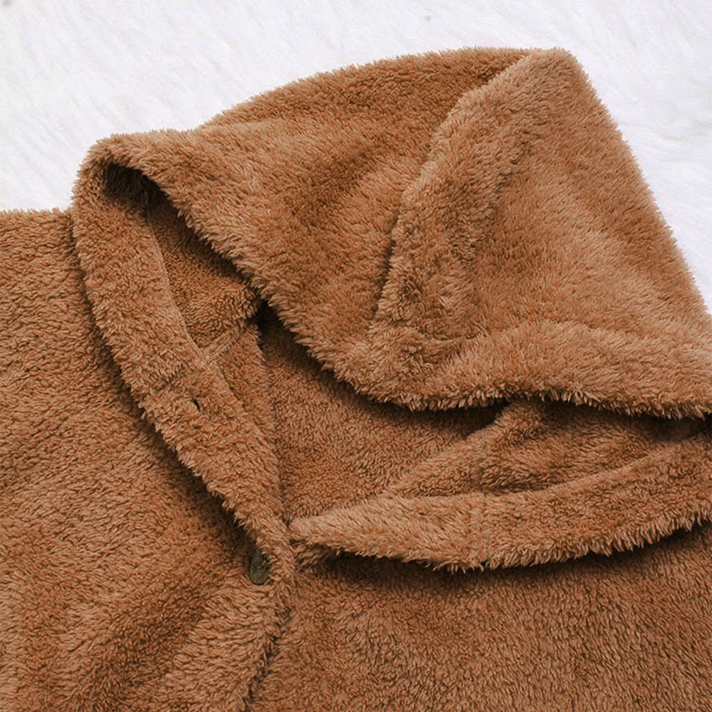 Damen Teddyfell-Mantel mit Kapuze – Warme Fleece-Jacke Unifarben | Herbst Winter Trend