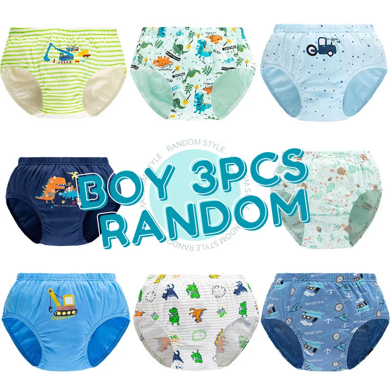 Lot 3 Slips Garçon Coton Imprimé Dinosaure – Sous-Vêtements Respirants Doux 2-14 Ans