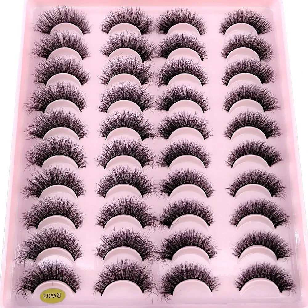 Lot 20 Paires Faux Cils Naturels 3D Vison – Extension Cils Longue Tenue | Maquillage Regard Envoûtant