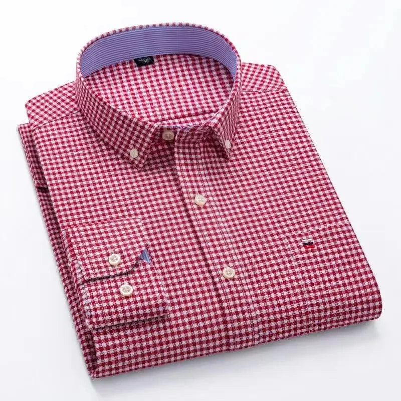 Chemise Homme Oxford Coton Manches Longues Carreaux Couleur Unie Business Casual Respirante Confortable Grande Taille 6XL 7XL Printemps Automne – Chemise Business Premium Toutes Saisons | Mode Homme Premium