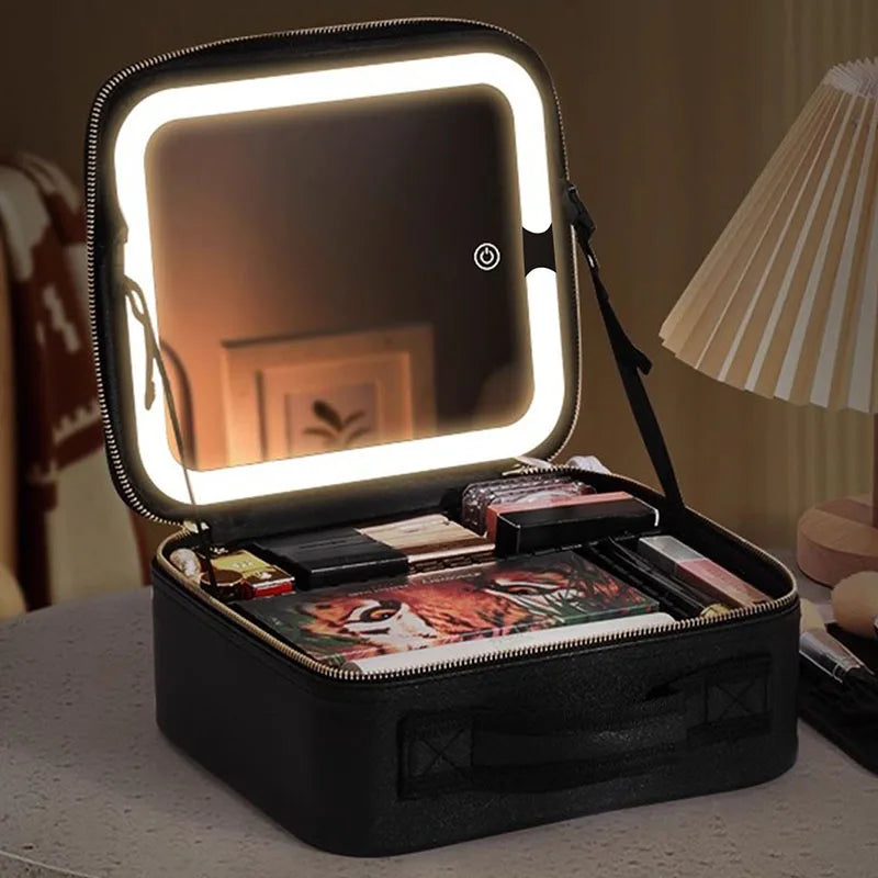 Vanity Case de Voyage LED 3 Couleurs avec Miroir – Trousse Maquillage Lumineuse & Intelligente | Femme