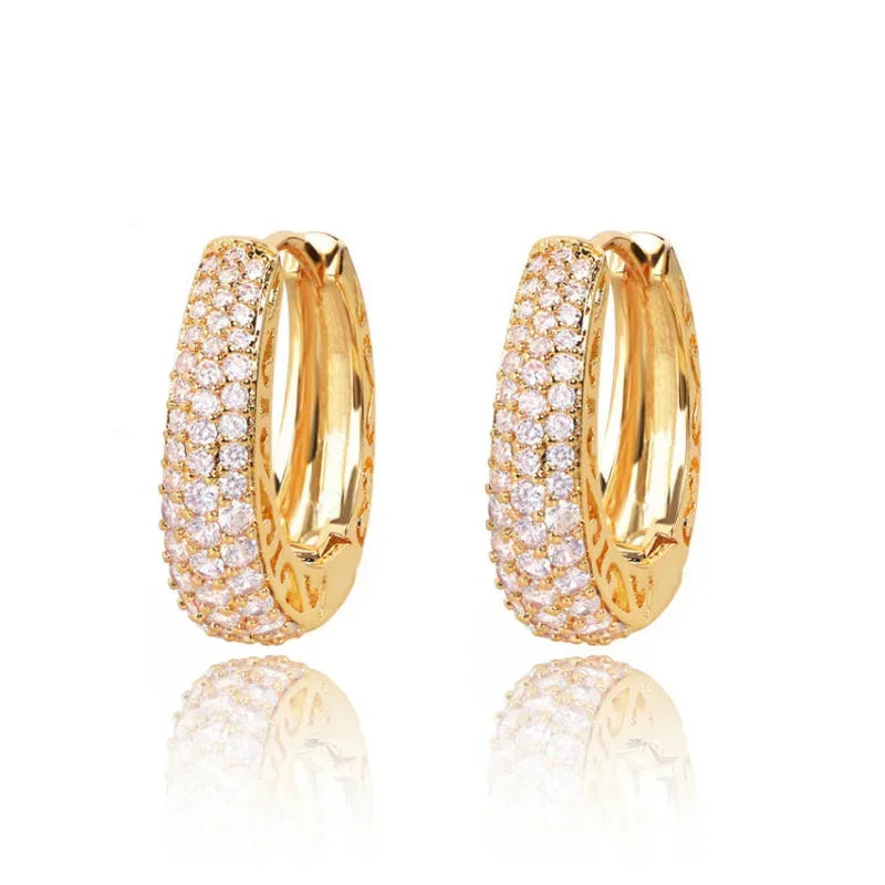 Créoles Luxe Pavées Zircon Couleur Or — Boucles d'Oreilles Femme Élégantes