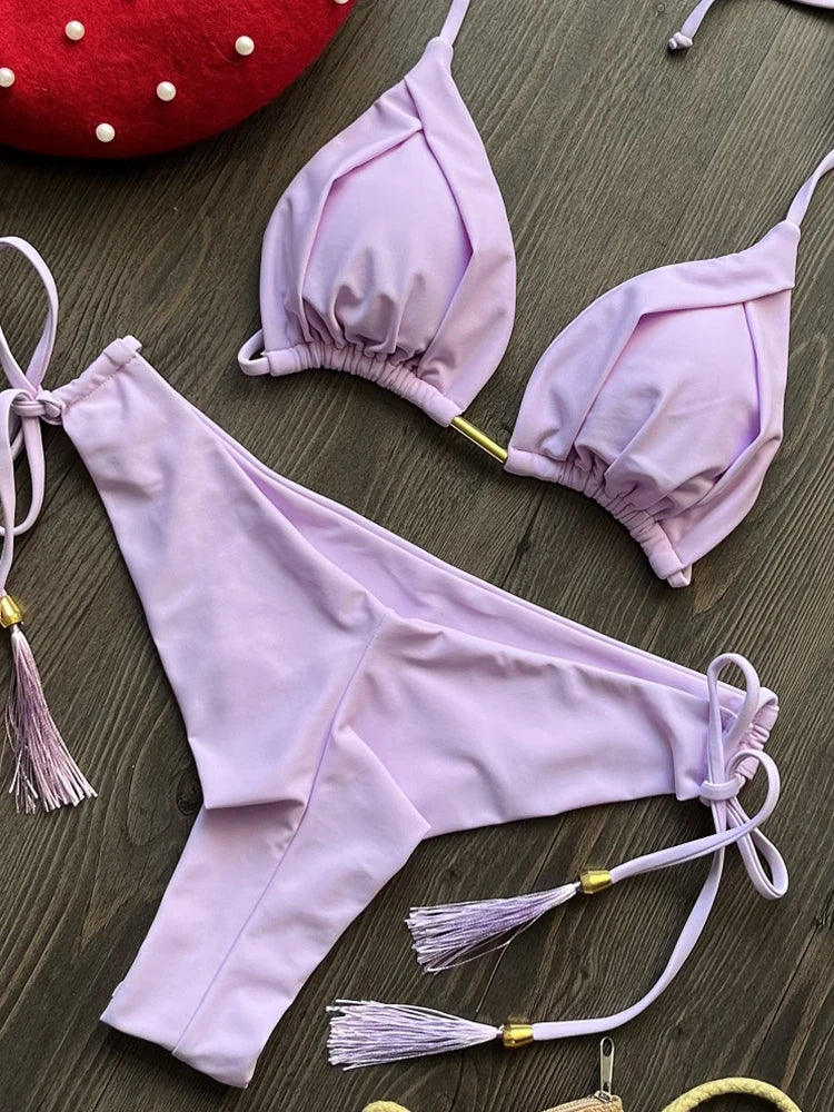 Bikini Femme Triangle Brésilien Push-Up – 13 Coloris | Maillot de Bain 2 Pièces Sexy Plage Été