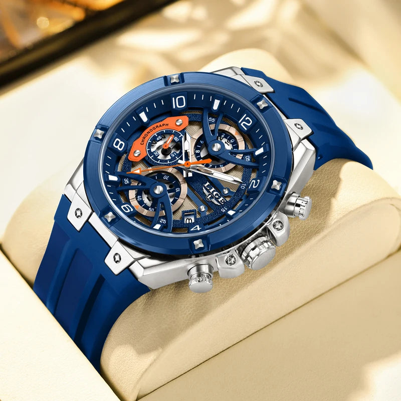 Montre Homme LIGE Militaire Luxe Chronographe Quartz – Lumineux Date Sport Silicone Étanche