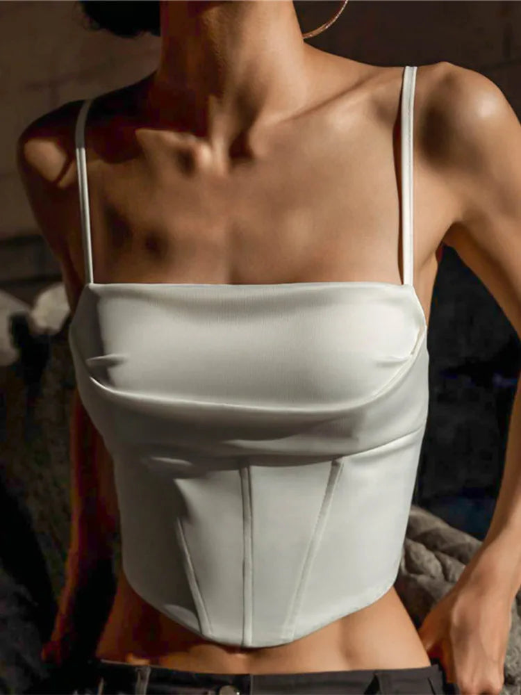 Crop Top Bretelles Fines Bandage Dos Nu & Lacets - Sexy Skinny Streetwear Soirée Femme Été