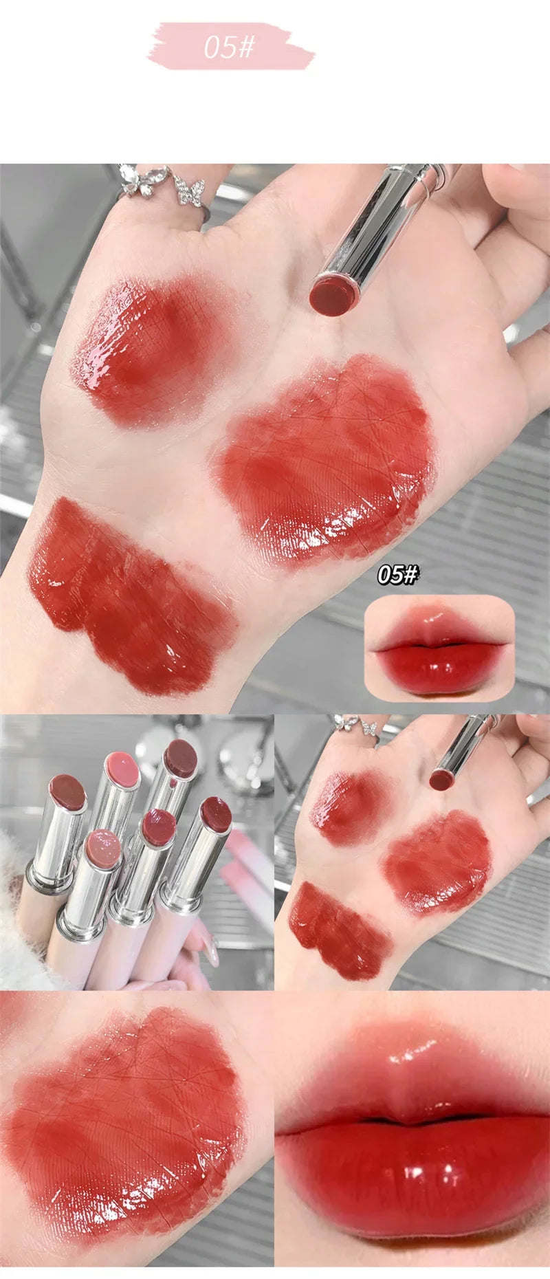 Gloss Jelly 6 Couleurs Miroir Hydratant – Rouge à Lèvres Solide Brillant Teinture Maquillage