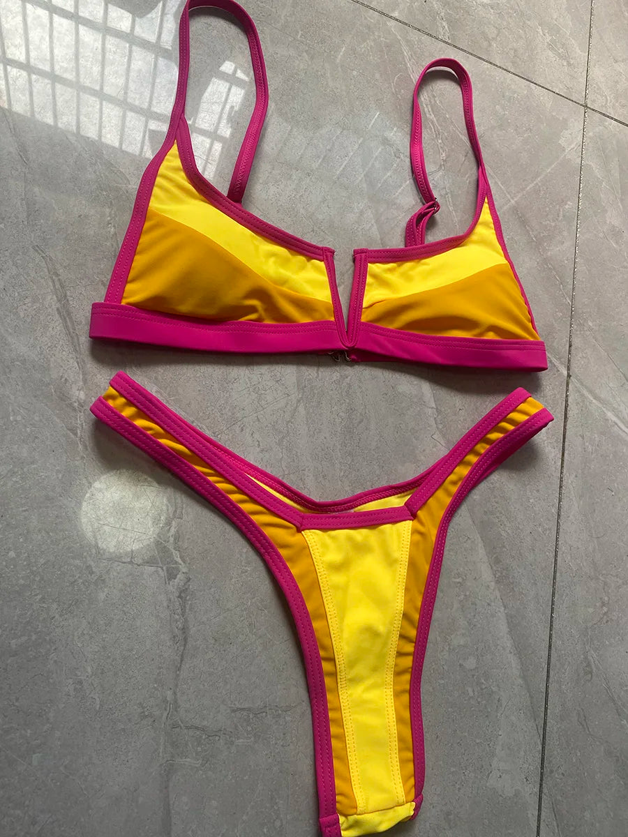 Bikini Femme 2 Pièces Denim Effet Jeans Tanga V Push-Up – Maillot de Bain Sexy Été & Plage