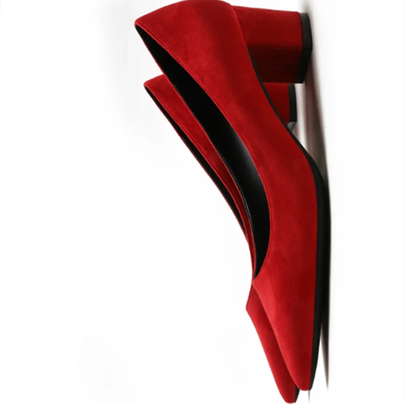 Escarpins Flock Stilettos 3 & 5CM Bout Pointu Slip-on – Rouge Marron Bleu Tailles 33-43