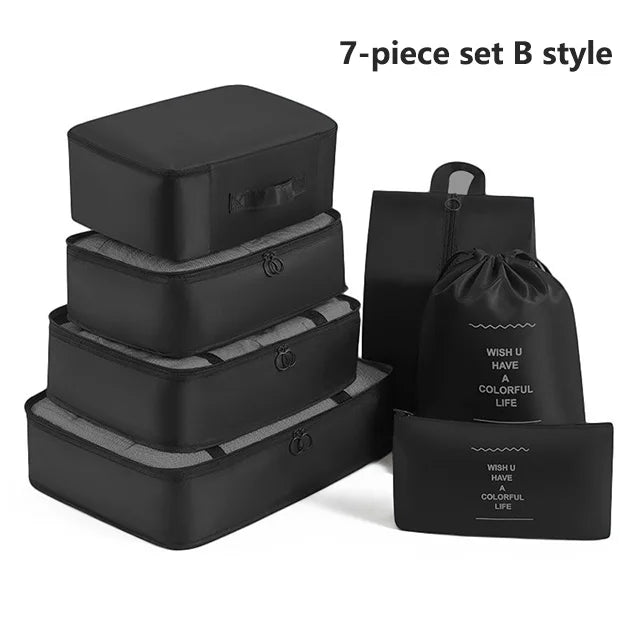 Set 7 Organisateurs de Voyage Packing Cubes – Rangement Valise Vêtements Chaussures Pliable