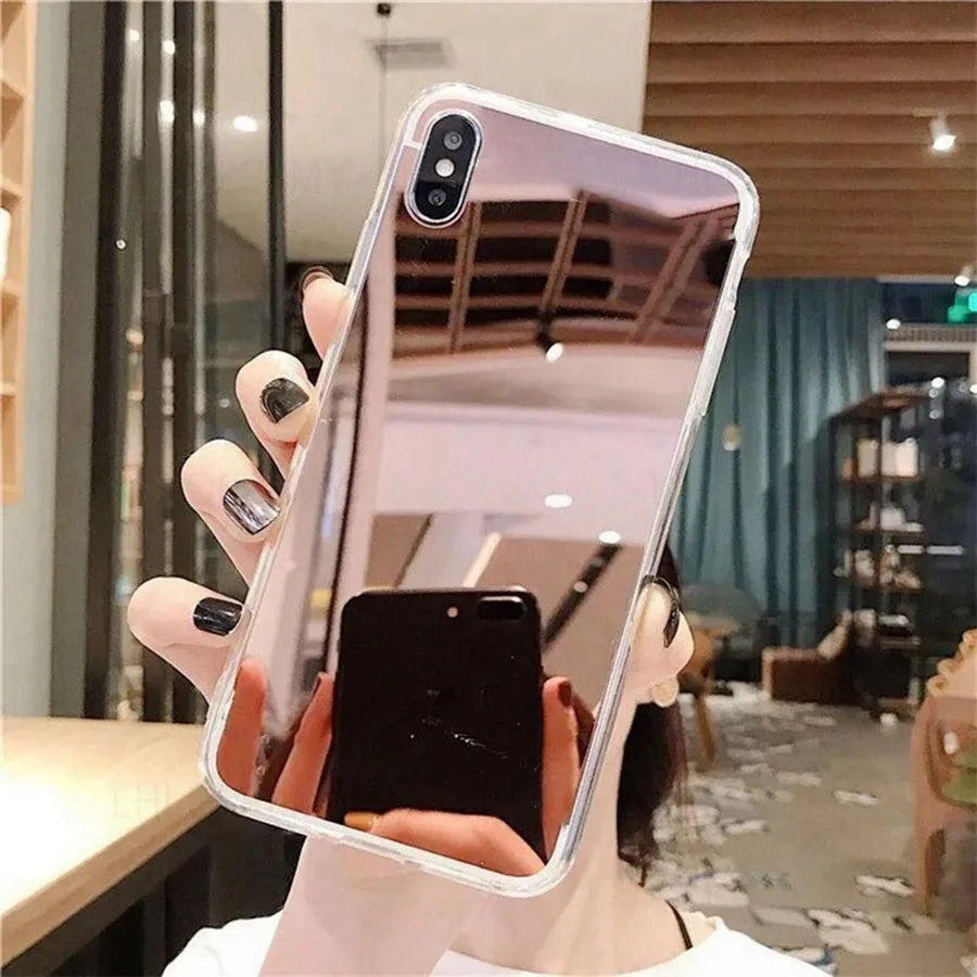 Coque Silicone Miroir Maquillage Bling iPhone – Compatible 7 8 X XR XS 11 12 13 14 15 Pro Max | Protection TPU