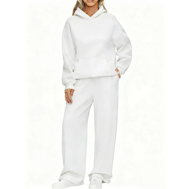 Ensemble 2 Pièces Femme Sweat à Capuche + Pantalon Large Casual Ample Confortable – Jogging Sport | Automne Hiver