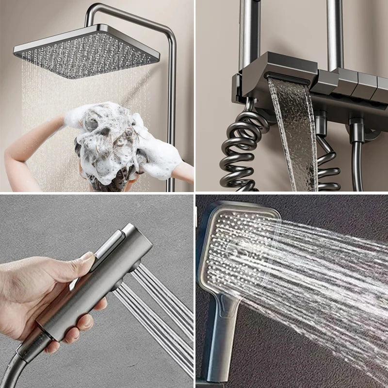 Ensemble Douche Aluminium Spatial Luxe – Affichage Digital Température, Boutons Piano & Lumière Ambiante | Robinet & Pommeau Pluie