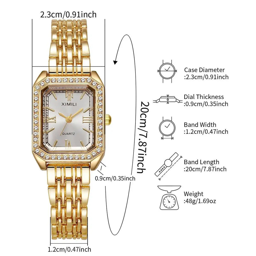 Coffret Montres Femme Rectangle Strass Quartz Bracelet – Set 2/3/5 Pièces Fashion Élégant