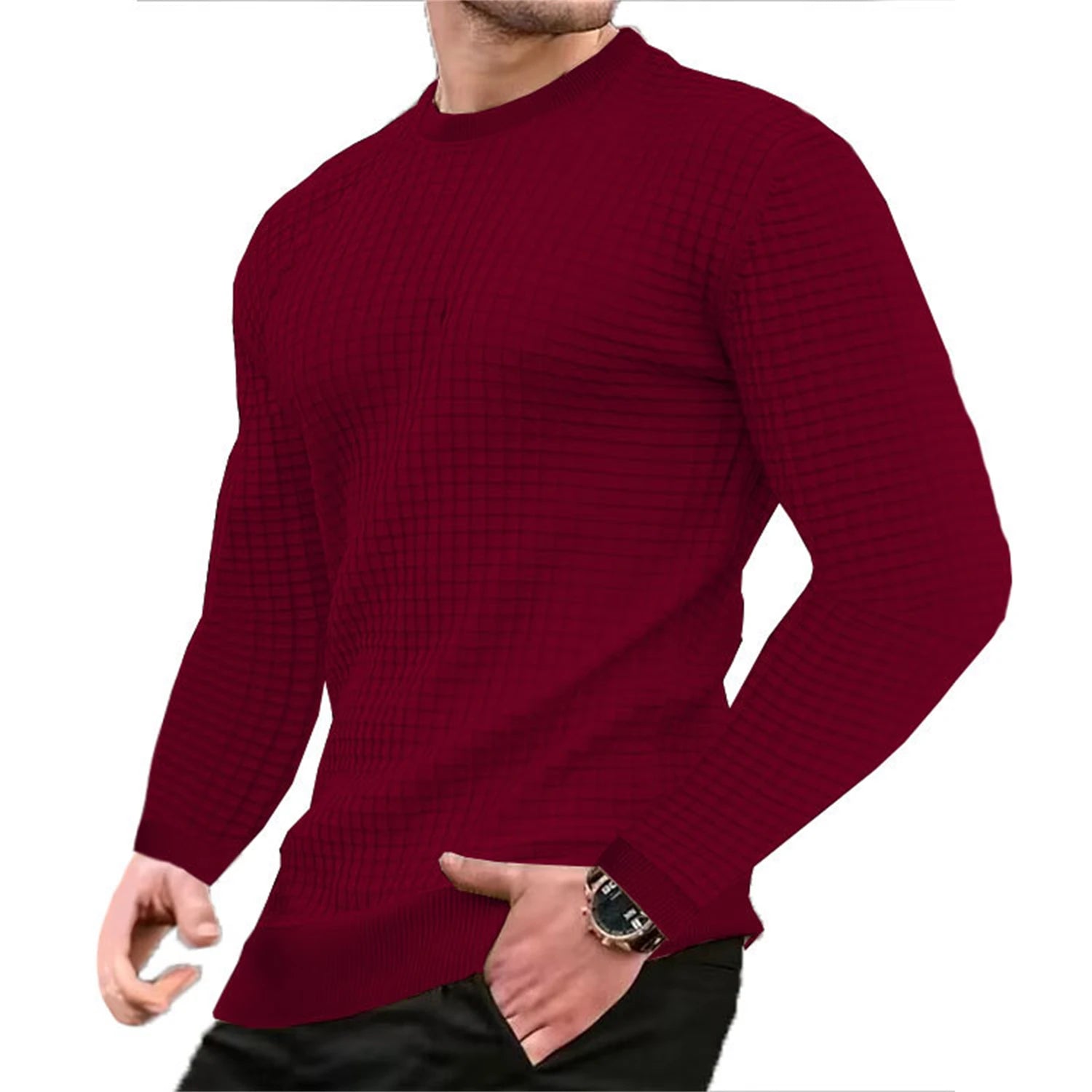 Hoodie Homme Col Rond Jacquard Carreaux Waffle Texture Fashion Casual Chaud Tendance Streetwear – Sweat À Capuche Motif Carreaux Premium | Mode Homme Streetwear Premium