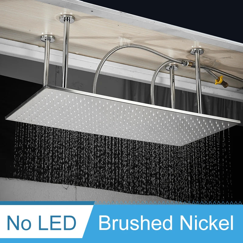 Shinesia Système Douche Pluie LED Plafond 40x80cm – Cascade & Pluie, Noir ou Or Brossé | Douche Luxe Salle de Bain