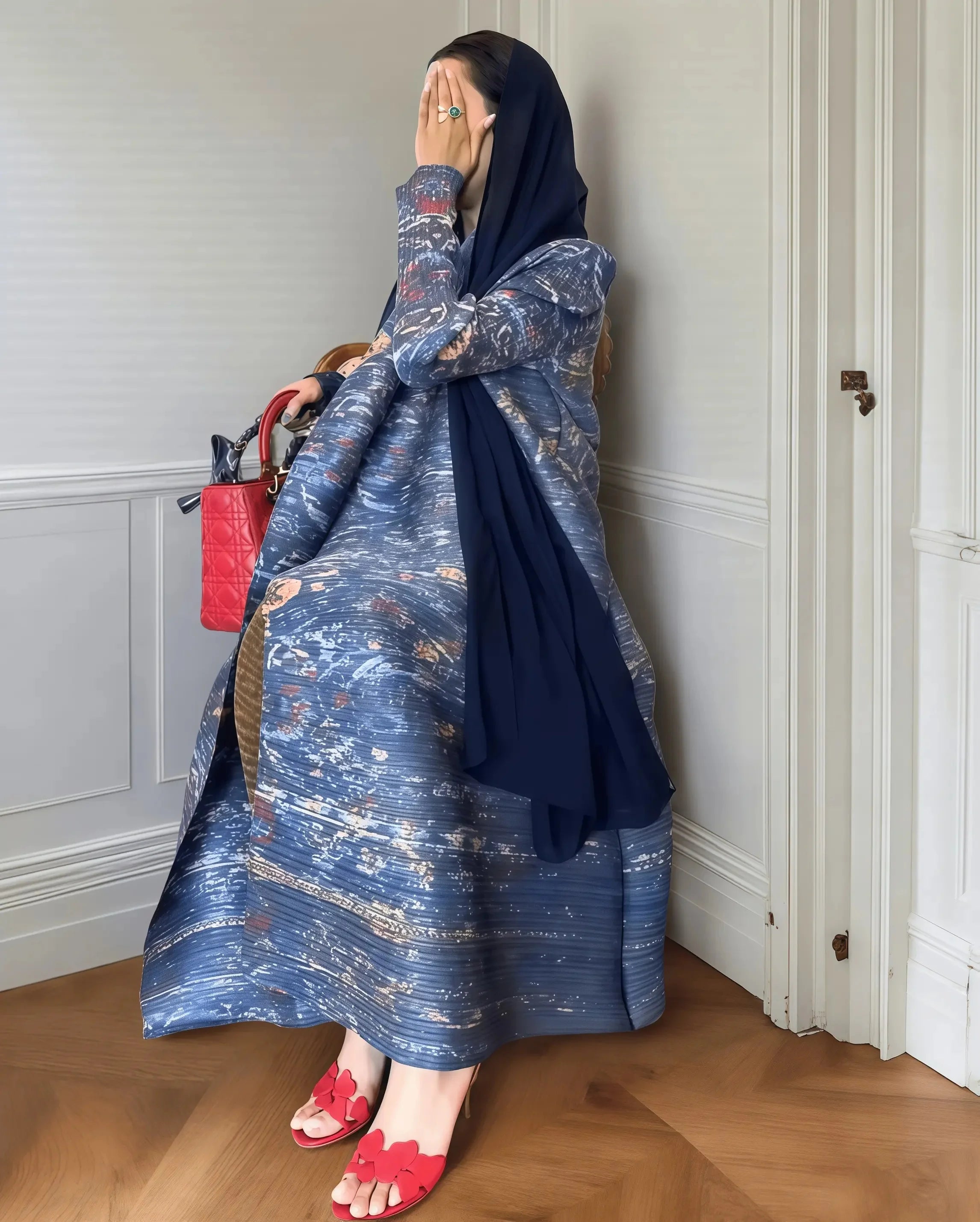 Kimono Cardigan Long Femme Abaya Imprimé Vintage Miyake Fluide Ample – Mode Modesté & Élégance