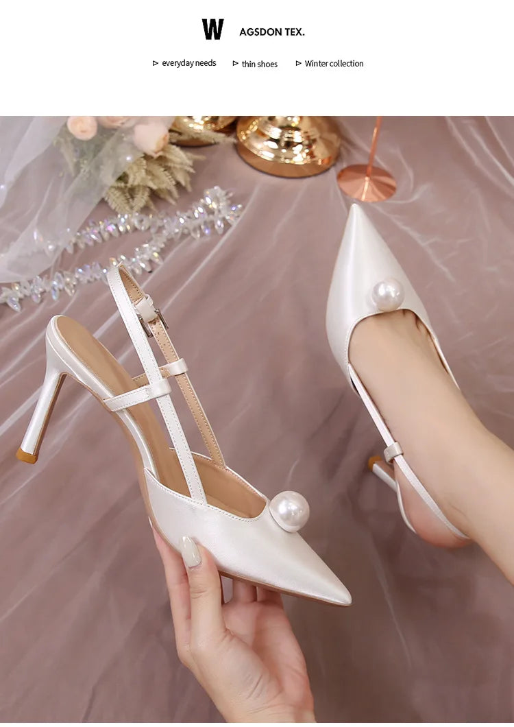 Escarpins Mariage Blanc Stiletto Demoiselle d'Honneur 2025 – Bout Pointu 6.5/8.5CM Pumps