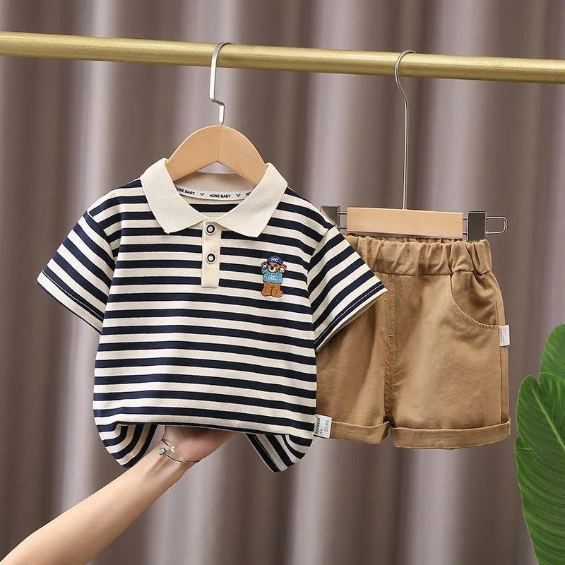 Ensemble 2 Pièces Garçon Été T-Shirt + Short Coton – Tenue Fashion Casual Enfant Manches Courtes