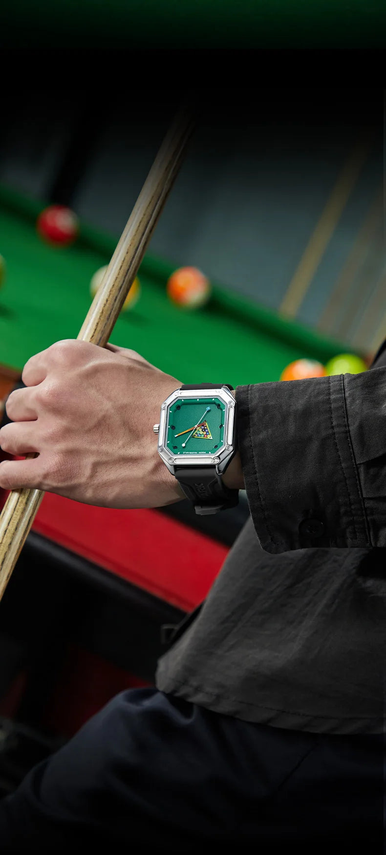 Herrenuhr Mark Fairwhale 5047 Quarz Quadratisch – Leuchtendes Billardzifferblatt Kautschuk Fashion