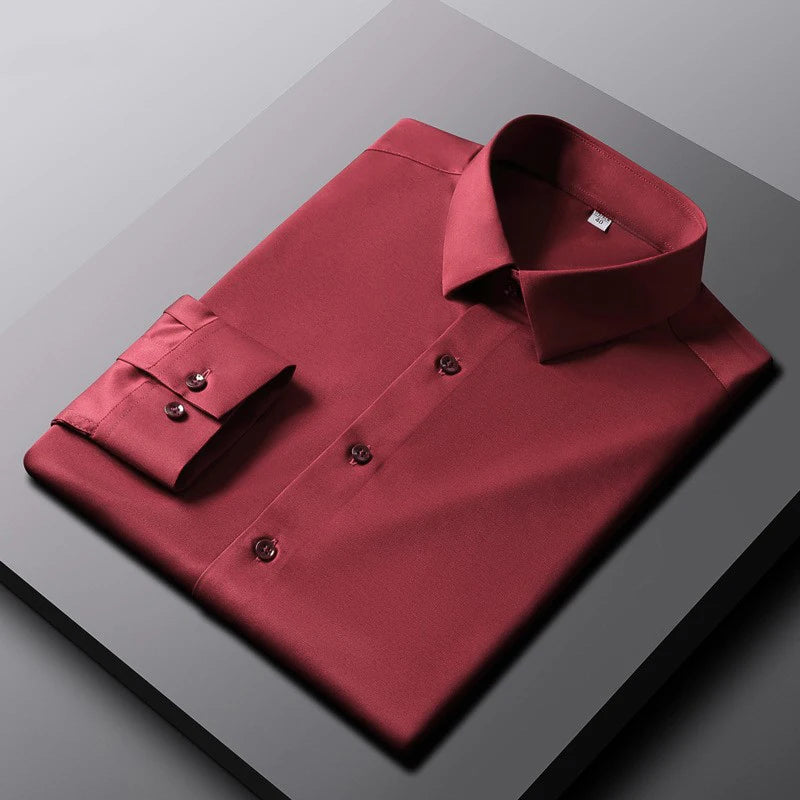 Chemise Homme Manches Longues Infroissable – Couleur Unie Casual Business Anti-Plis