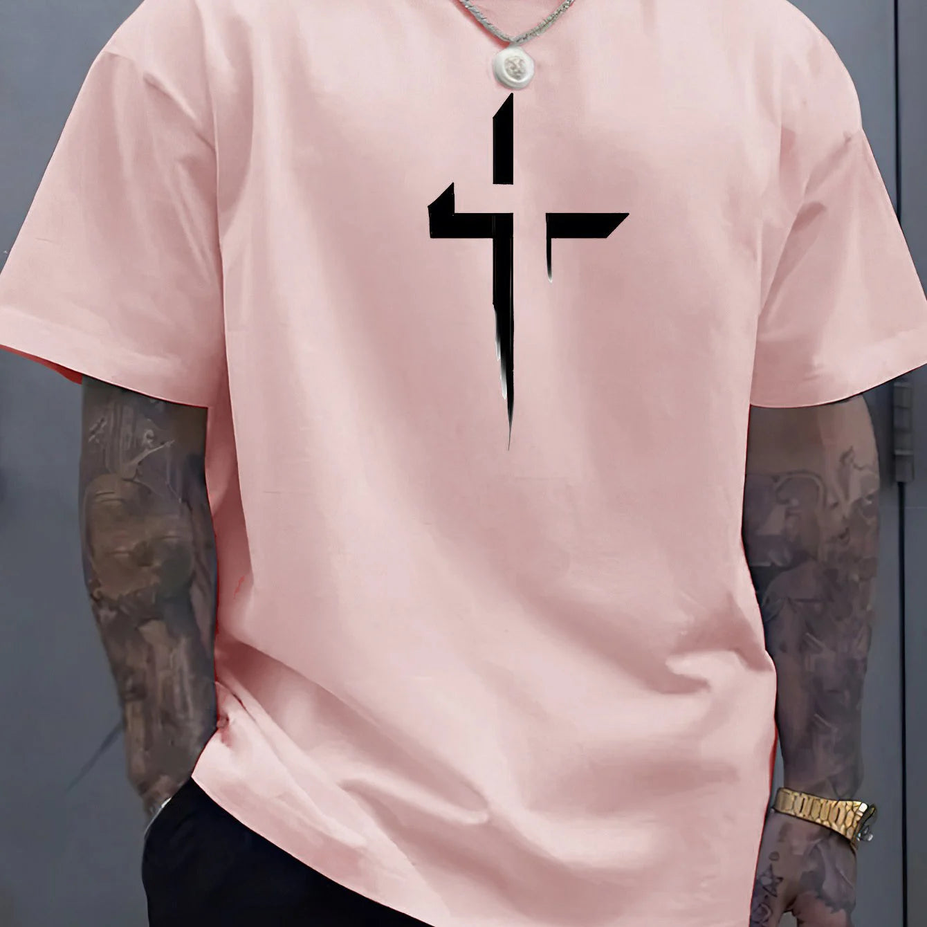 T-Shirt Homme 100% Coton Pur Imprimé Croix Créatif Loose Grande Taille Col Rond Manches Courtes Sport Casual Été Confortable | Mode Homme Tendance