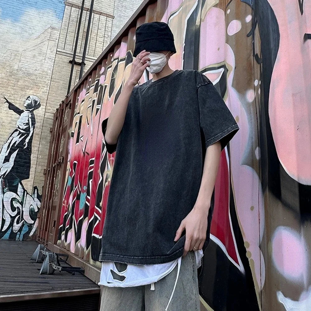 T-Shirt Unisexe Coton 230g Rétro Drop-Shoulder Vintage Couleur Unie Hip-Hop Loose Manches Courtes Confortable Épais Intemporel – T-Shirt Rétro Premium Coton 230g Drop-Shoulder Vintage Hip-Hop Loose | Mode Unisexe Rétro Vintage Premium