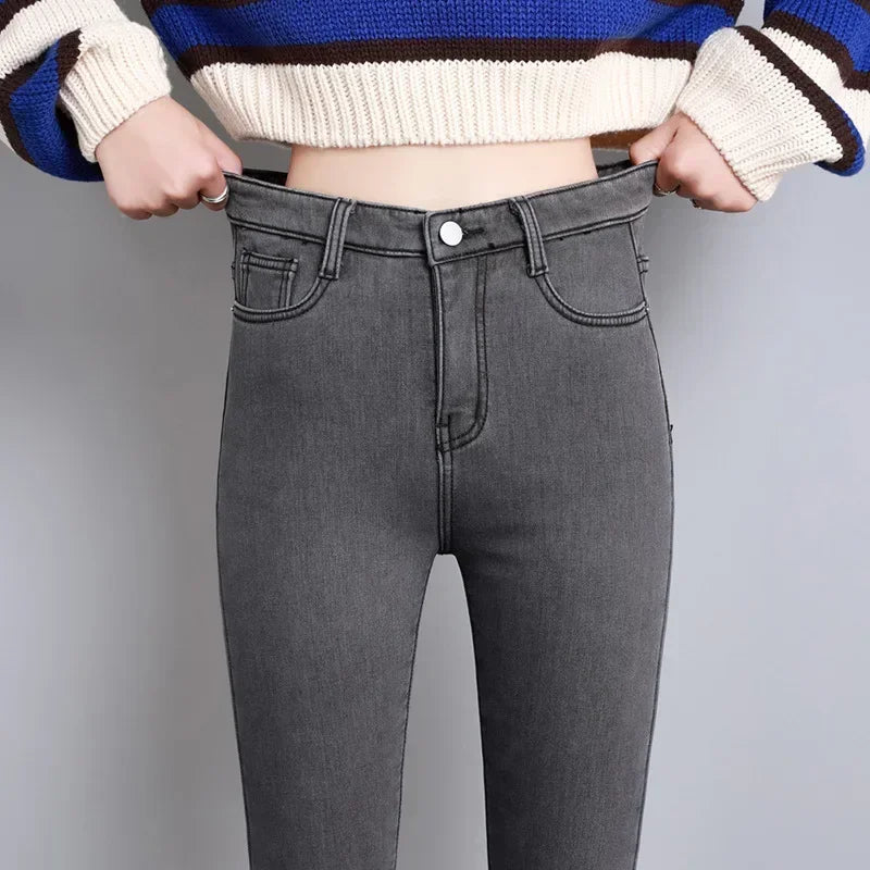 Jean Femme Thermique Skinny Taille Haute Chaud Polaire Stretch Denim – Pantalon Crayon Hiver Neige Confortable | Mode