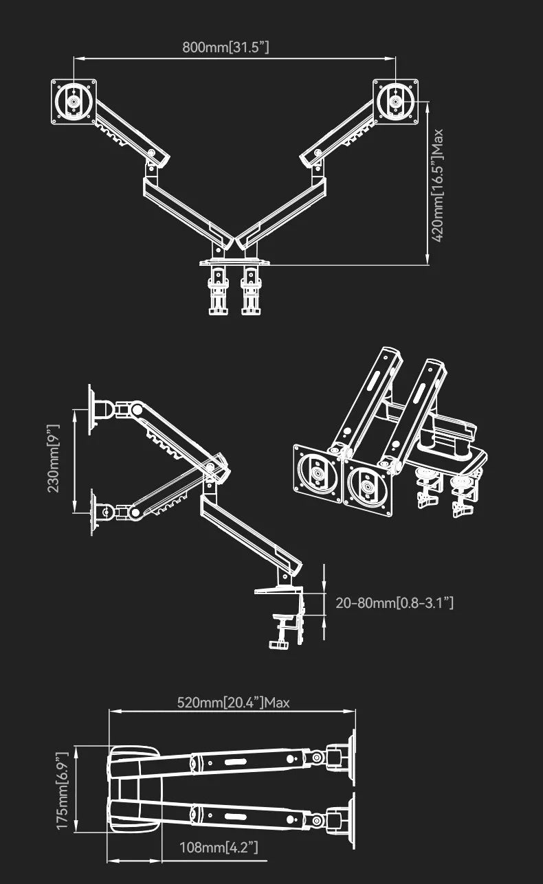 Support Double Écran NB A5C F160 – Bras Articulé à Ressort 10''-27'' | 360° Rotatif Bureau 2-9kg