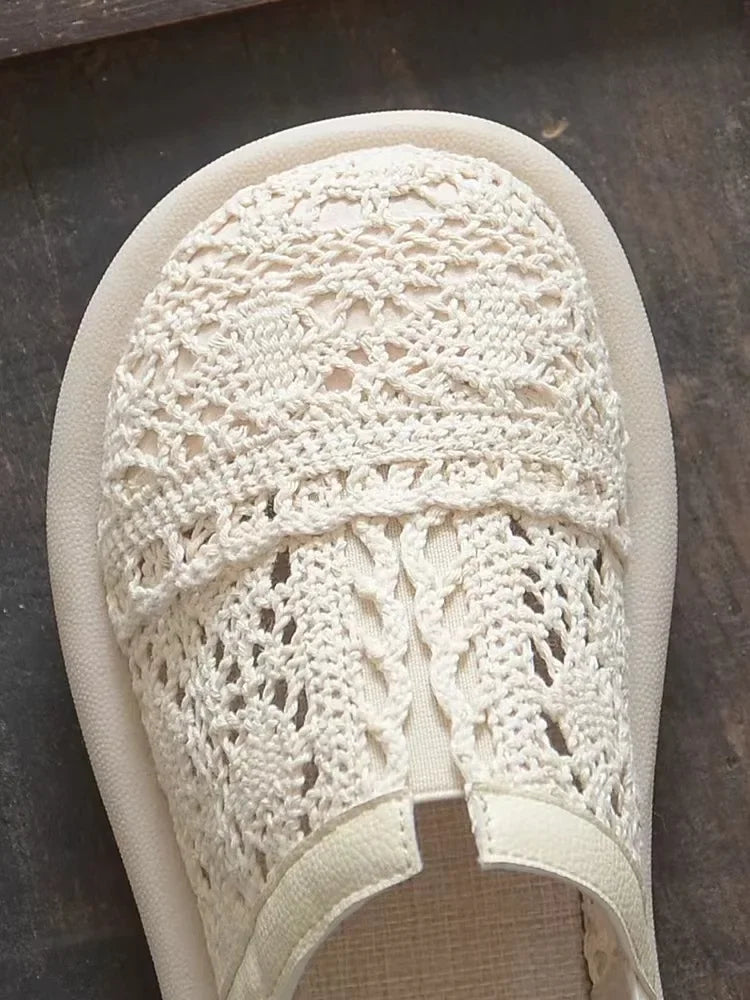 Chaussures Mesh Hollow Respirantes Retro Plates Femme – Sandales Littéraires Été 2023