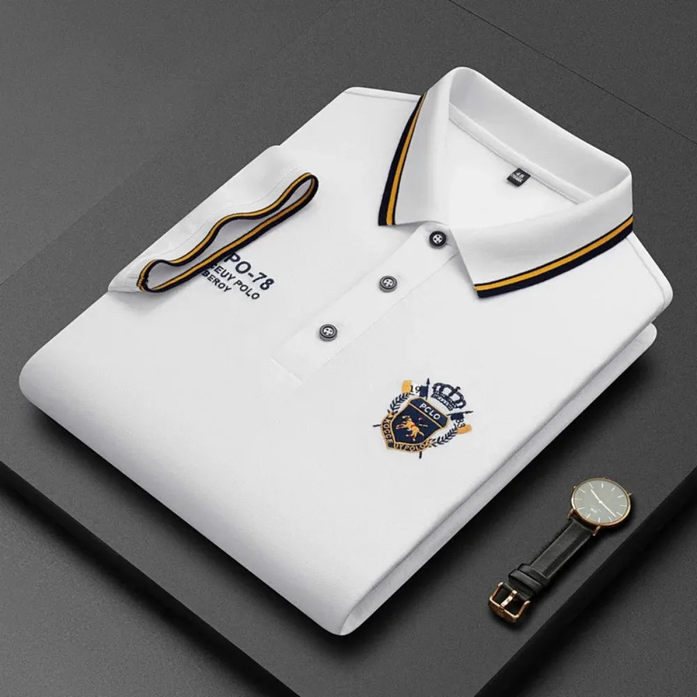 Polo Homme Manches Courtes Coton Broderie Luxe Col Revers Anti-Froissable Léger Été – Casual Élégant Premium | Mode Homme Tendance