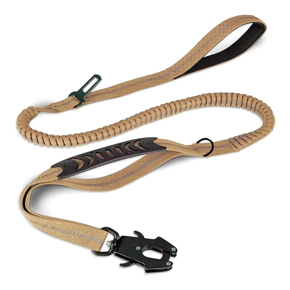 Laisse Chien Grande Race Robuste Anti-Traction Bungee Tactique – 2 Poignées Rembourrées Absorption Chocs | Accessoires Chien