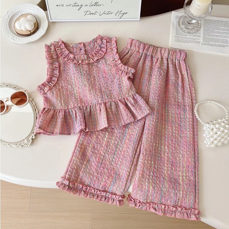 Ensemble Bébé Fille Été À Carreaux – Tenue Casual Confortable 9 Mois à 4 Ans